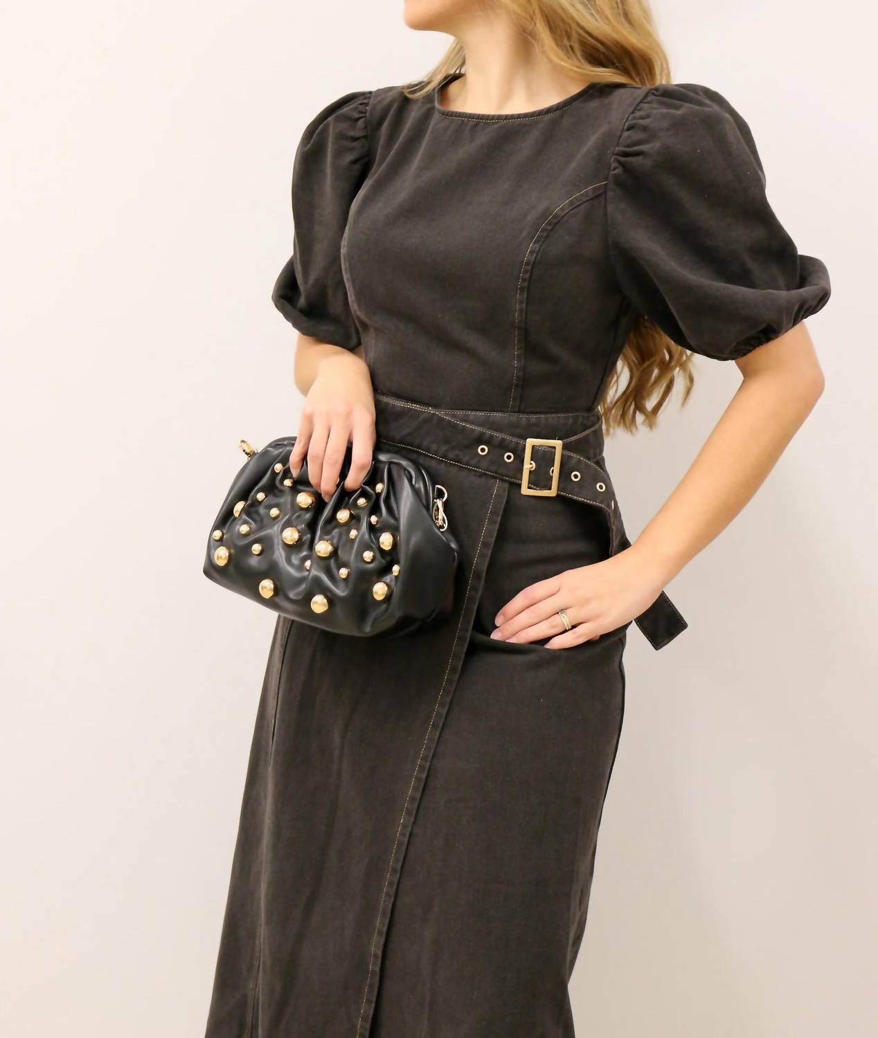 Urban Expressions - Women's Carey Studded Leather Clutch With Chain