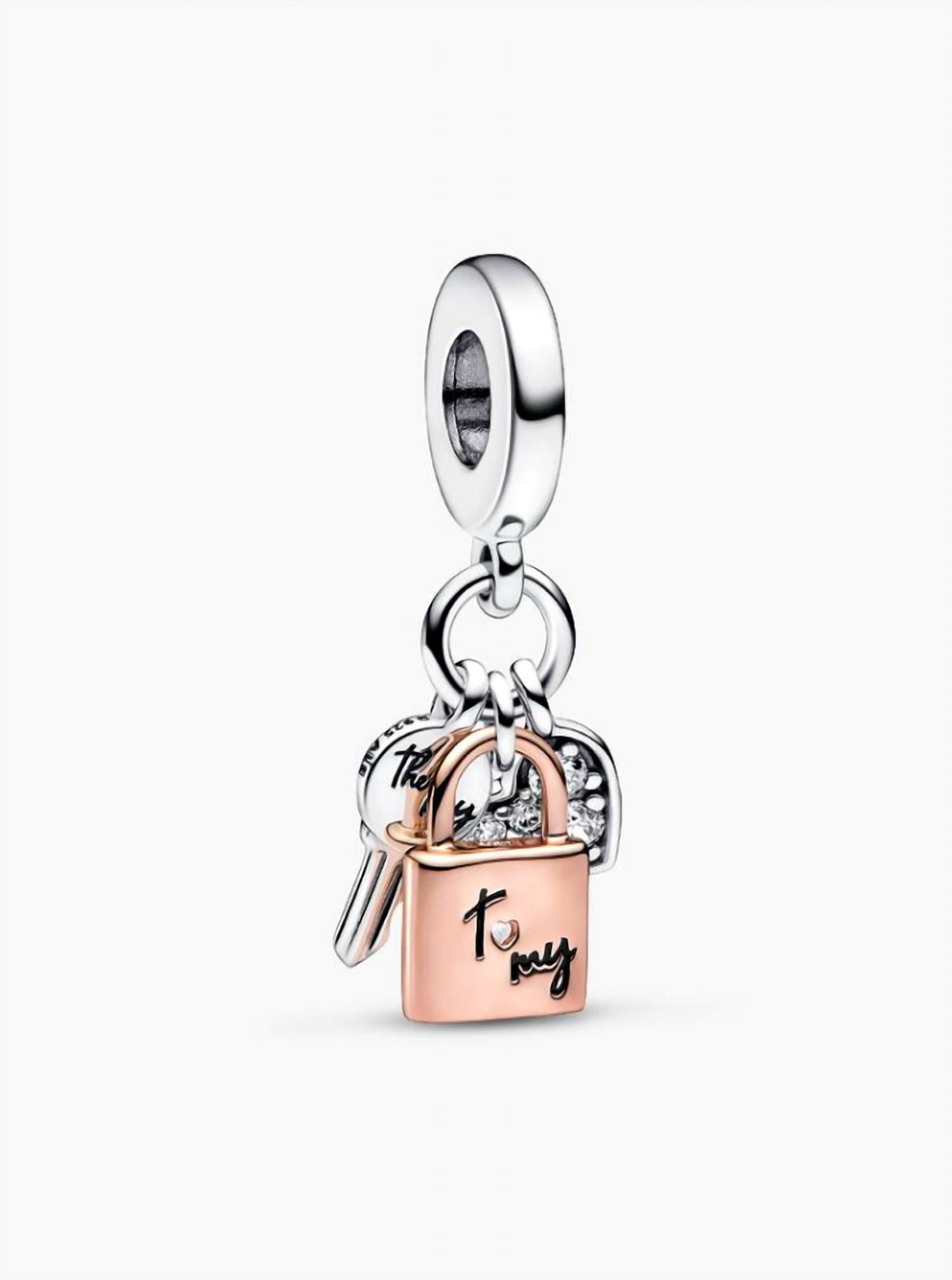 Pandora Women's Two-tone Key Padlock & Heart Triple Dangle Charm in silver - women's item