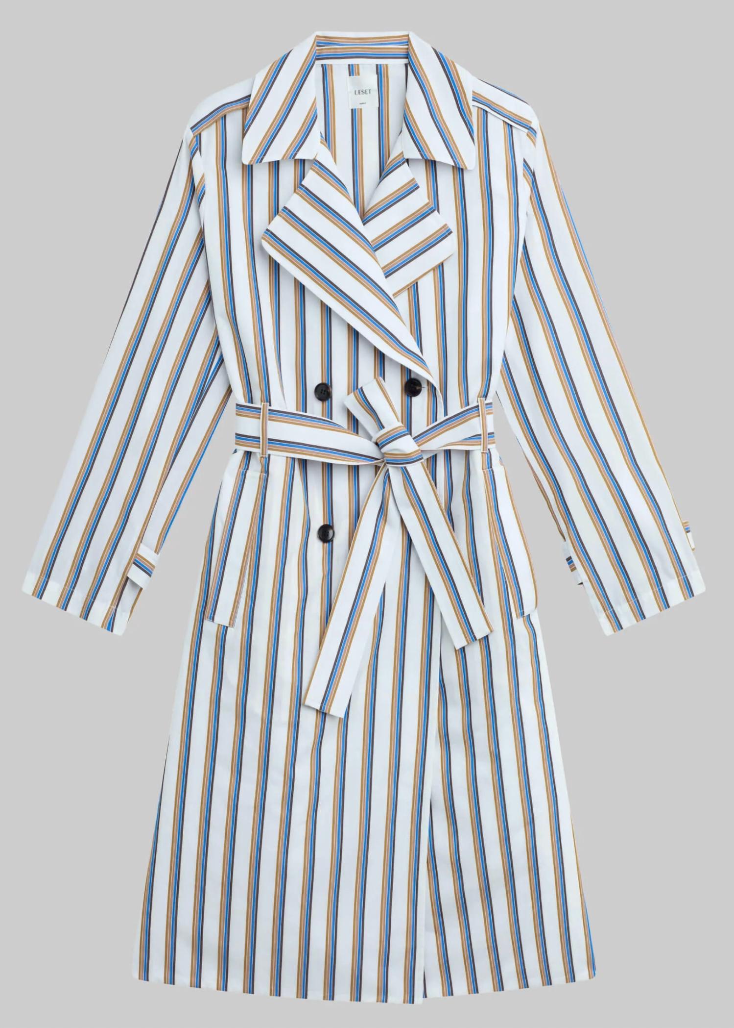 LESET Yoshi Stripe Trench Coat in parch choco - women's jacket - detail view