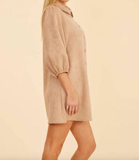 Dolce Cabo - Women's Faux Suede Puff Sleeve Shirt Dress