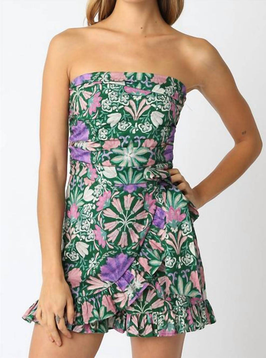 Olivaceous - Strapless Print Romper