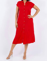 Paparazzi - Linen Blend Solid Midi Shirt Dress