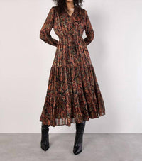 Apricot - Flowy Paisley Printed Maxi Dress