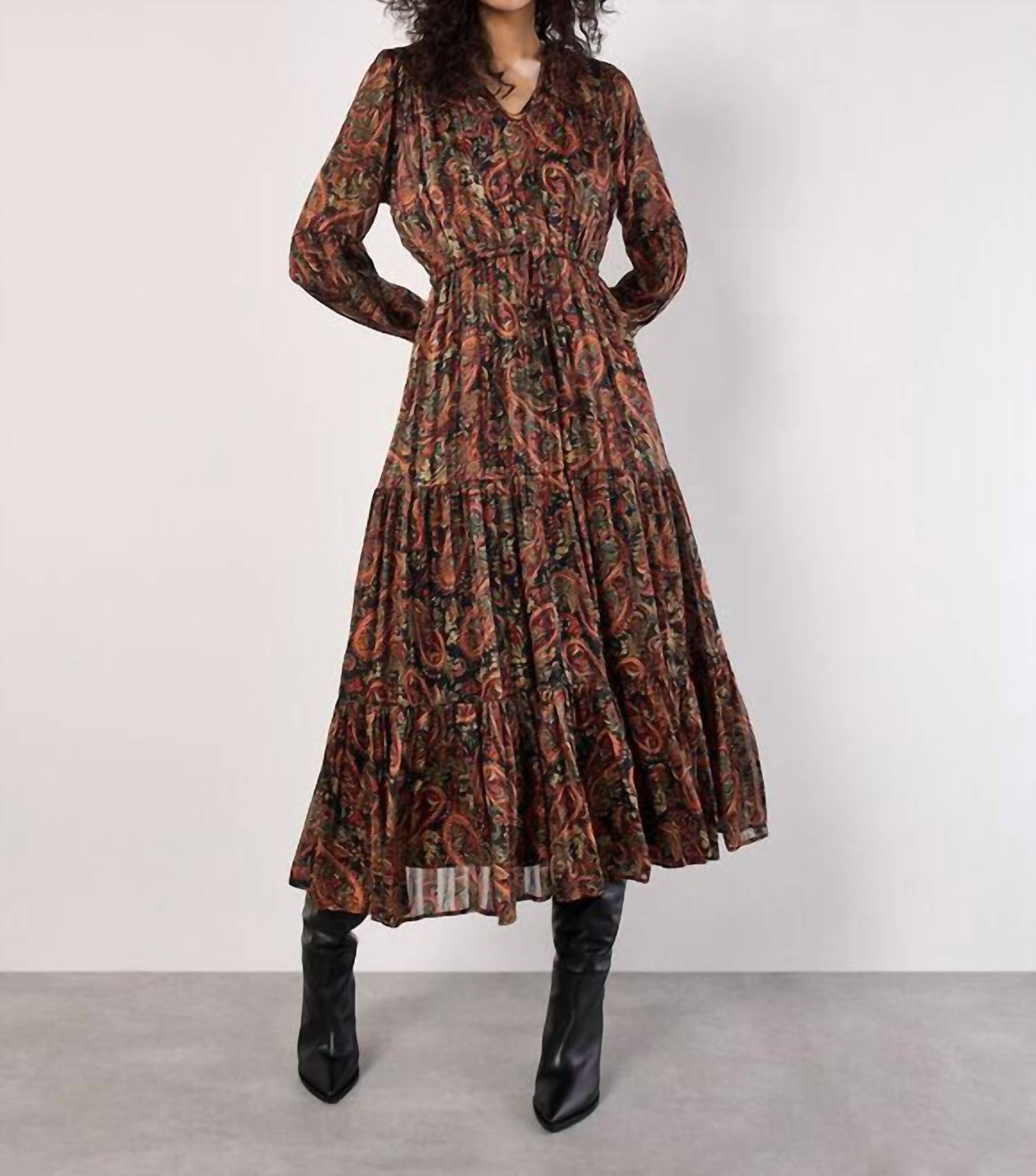 Apricot - Flowy Paisley Printed Maxi Dress