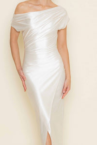 Fore Collection - Joan Pearl Draped Asymmetrical Midi Dress