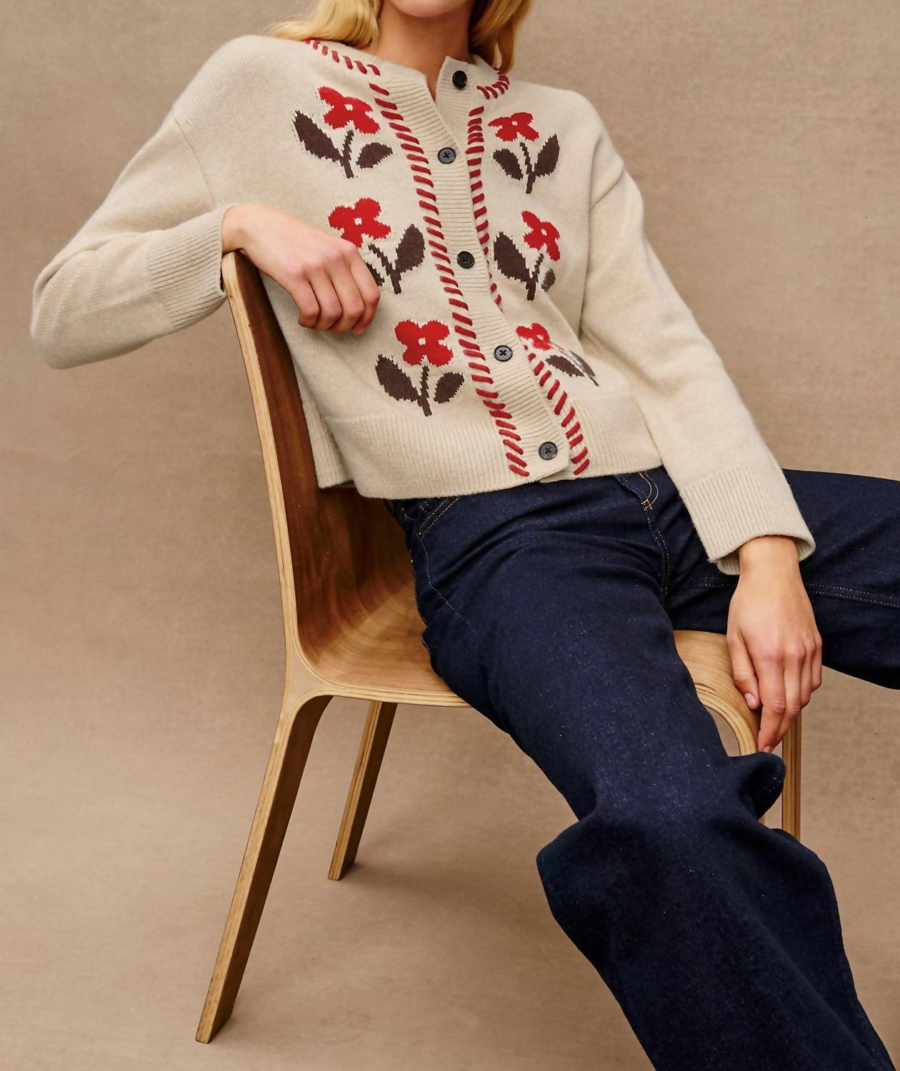 Rails Maive Cardigan in carmine floral - women's cardigan - detail view