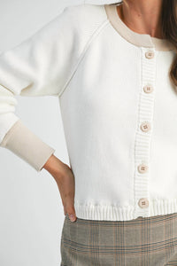 AEMI + CO Meadow Long Sleeve Cardigan in white - women's cardigan - detail view