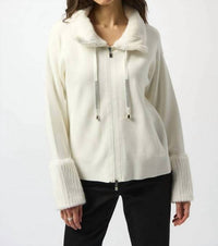 Joseph Ribkoff - Long Sleeve Knit Coat With Fur Trim