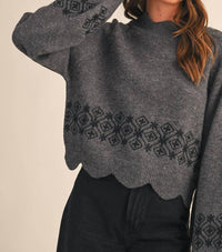 &Merci - Scalloped Mock Neck Sweater