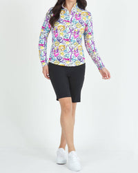 Ibkul - Angie Print Long Sleeve Mock Neck Top