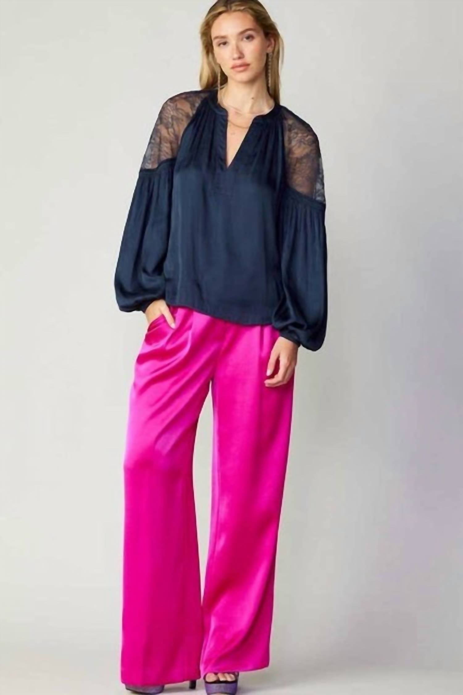 Current Air - Lace Shoulder Split Neck Blouse