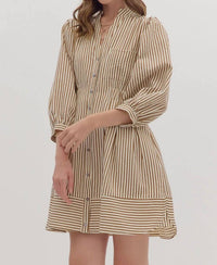 Entro - Striped Three Quarter Puff Sleeve Mini Dress