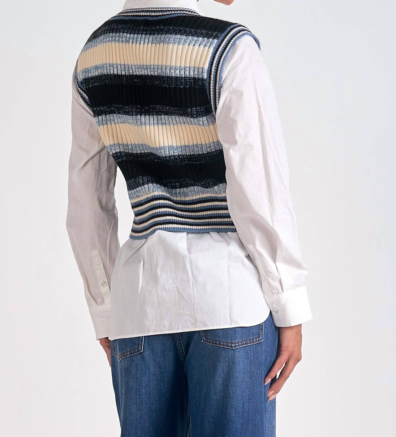 Elan - Kaia Sweater Vest Collar Top Set