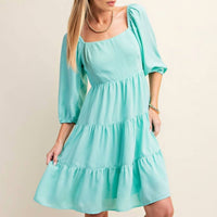 Kori - Puffed Sleeves Tiered Dress