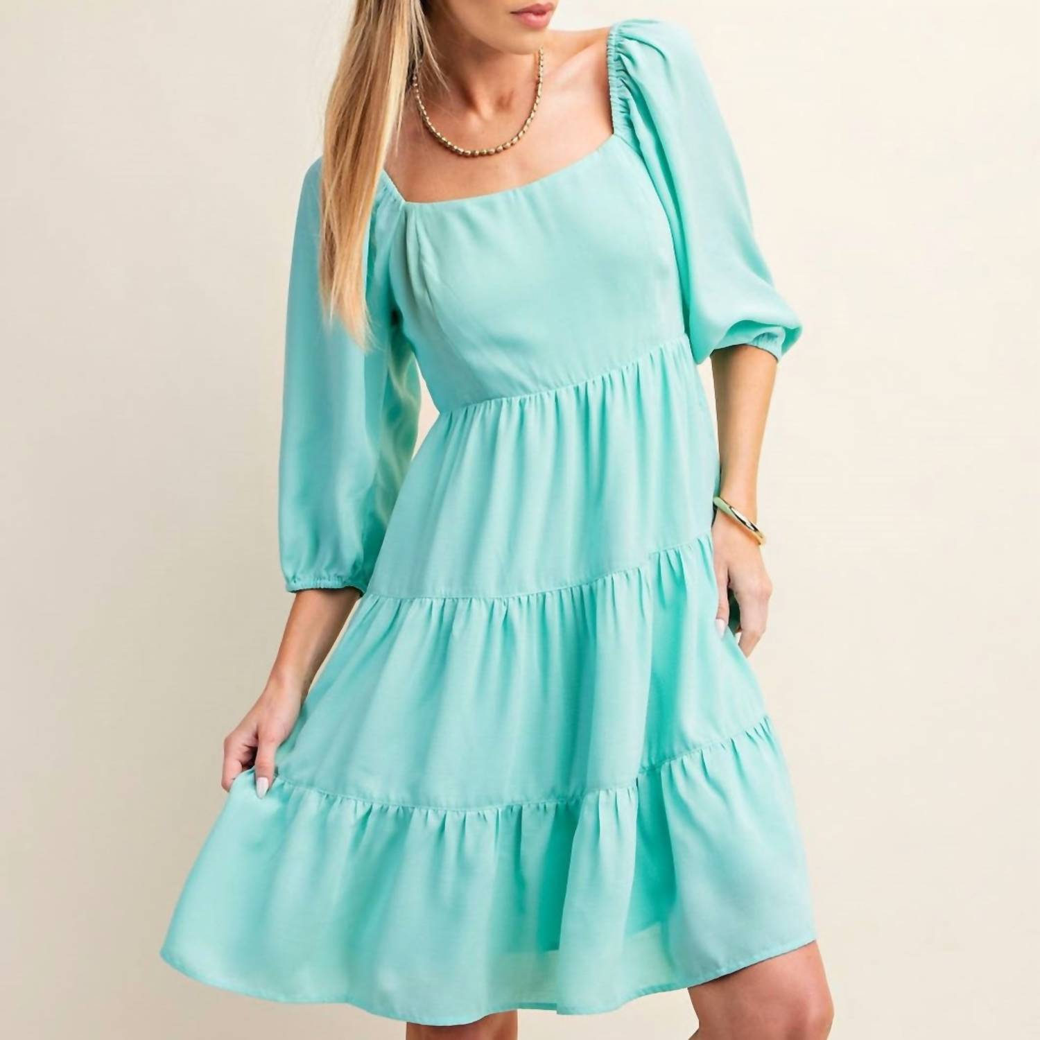 Kori - Puffed Sleeves Tiered Dress