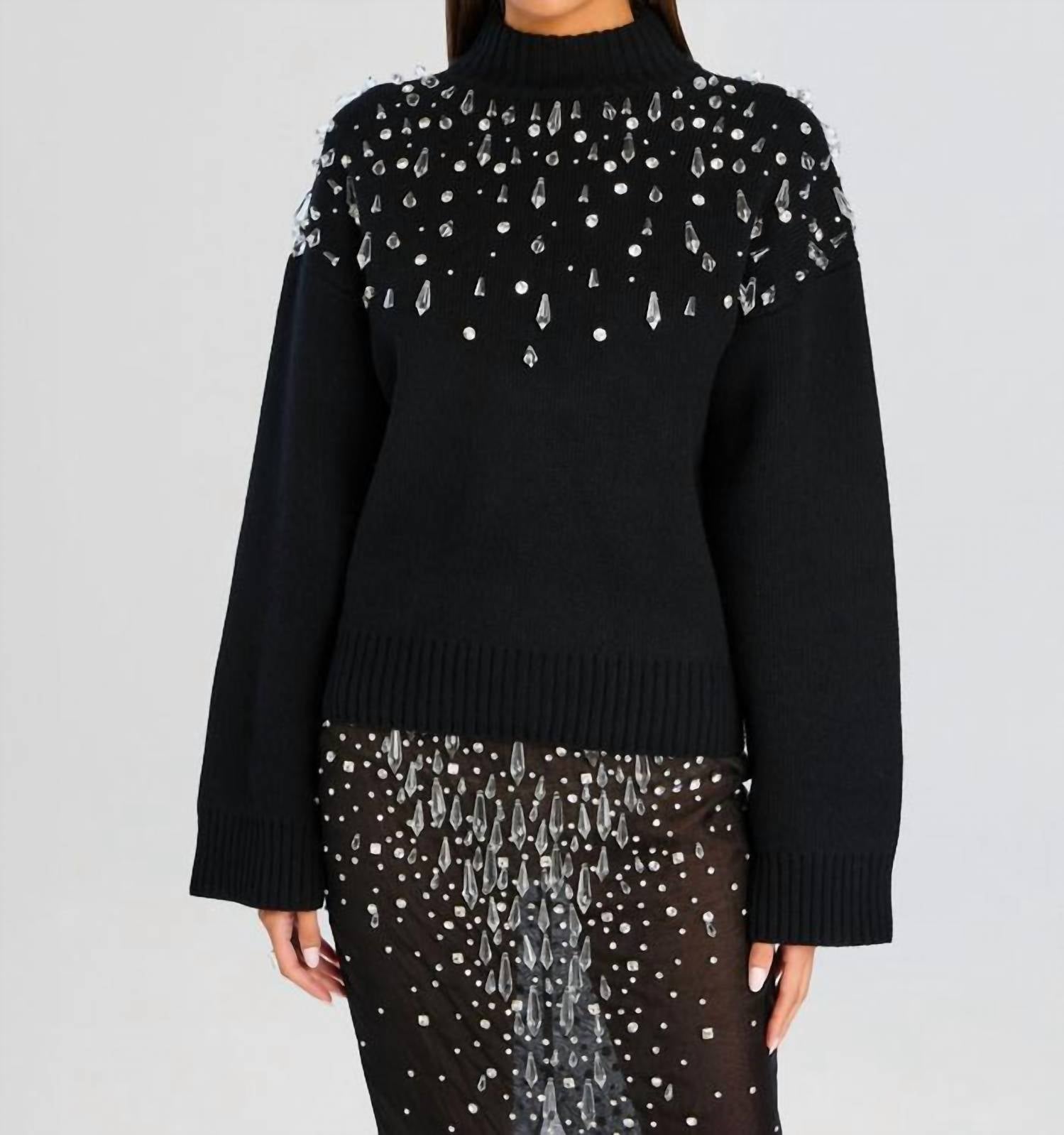 RETROFETE Christa Embellished Sweater in black - women's sweater
