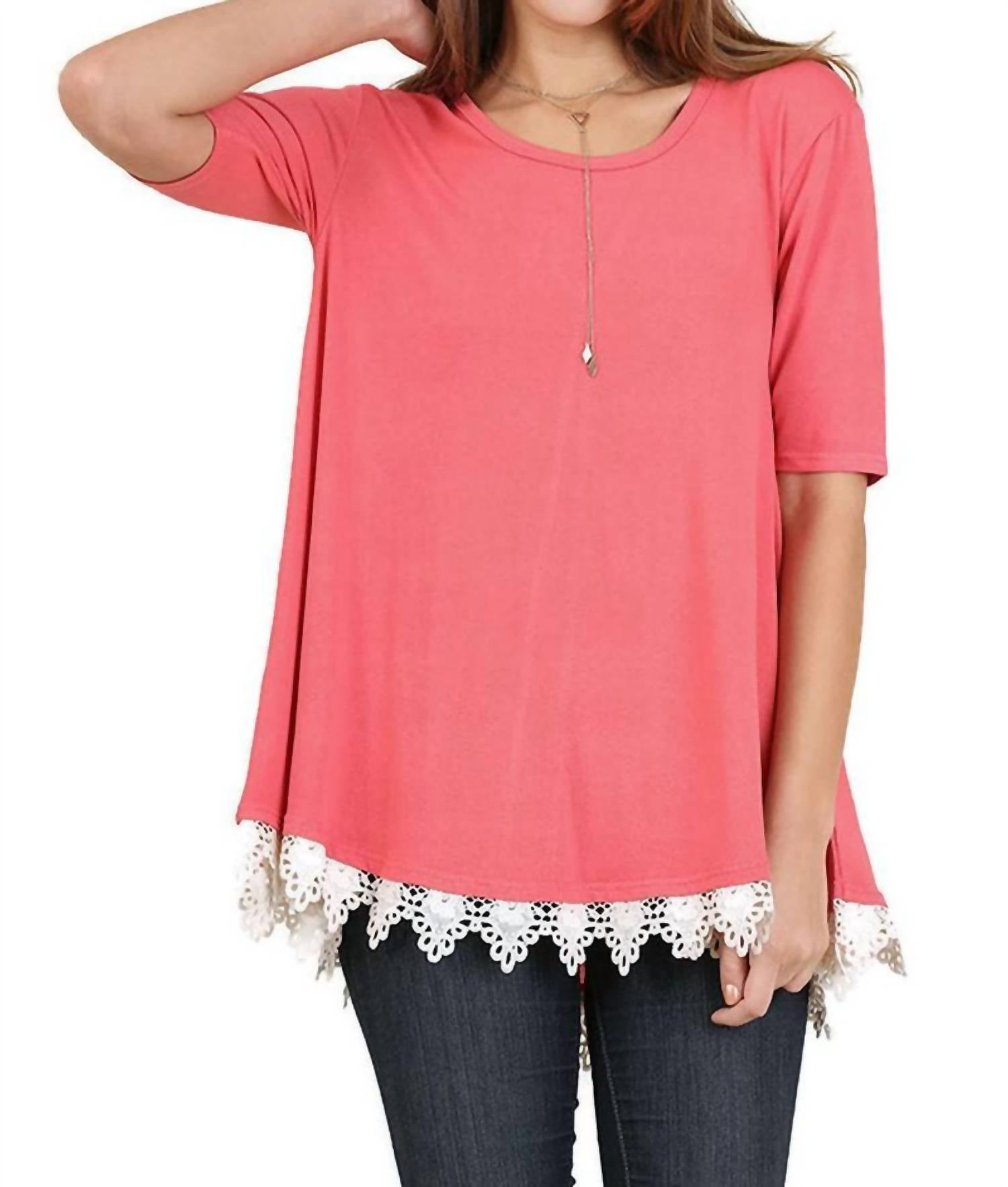 Umgee - Crochet Trim Lace Up Drawstring Top