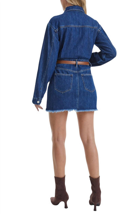 Bayeas - Resa Long Sleeve Fray Hem Denim Mini Shirtdress