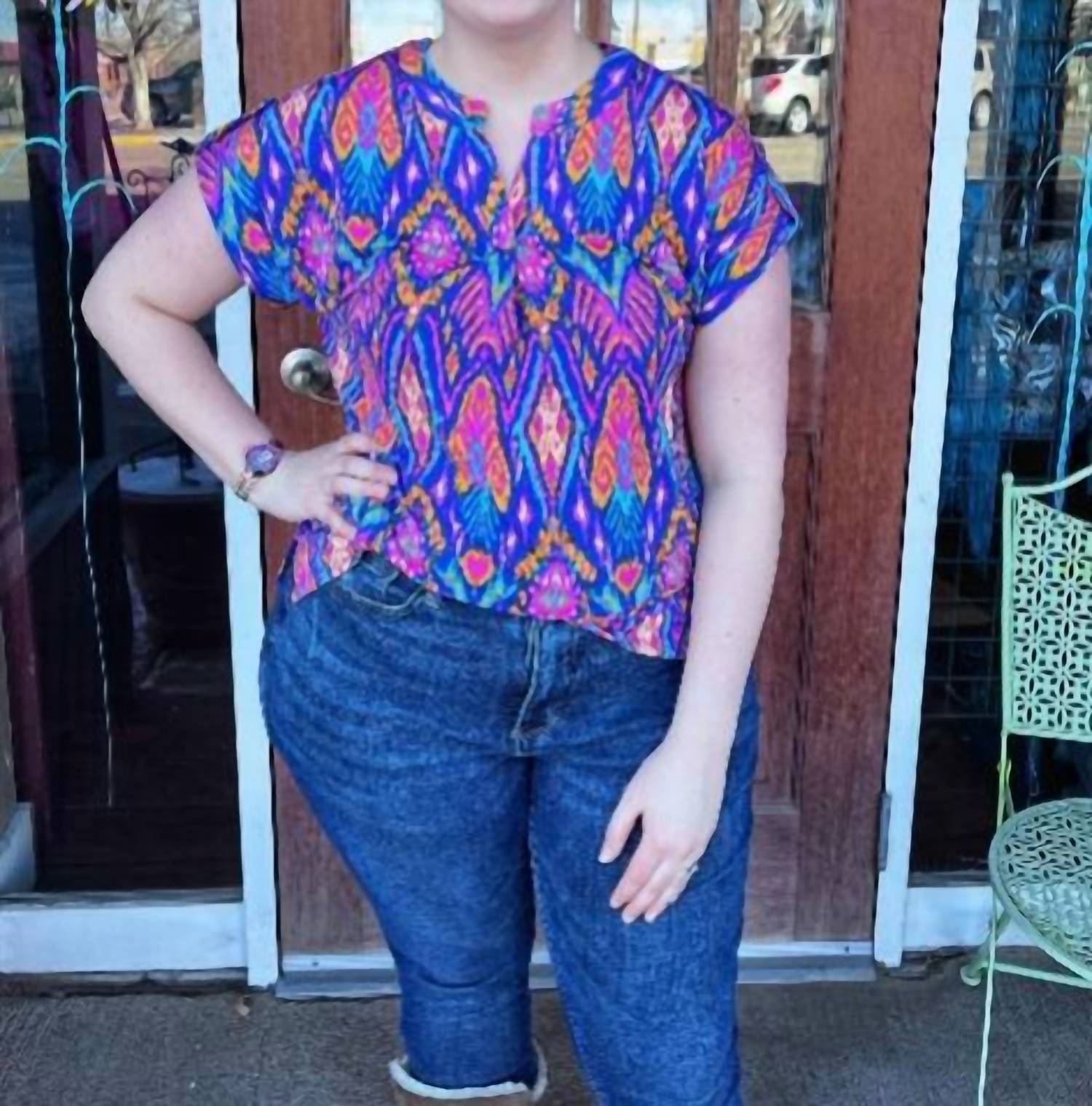 Dear Scarlett - Purple/blue diamond V-neck
