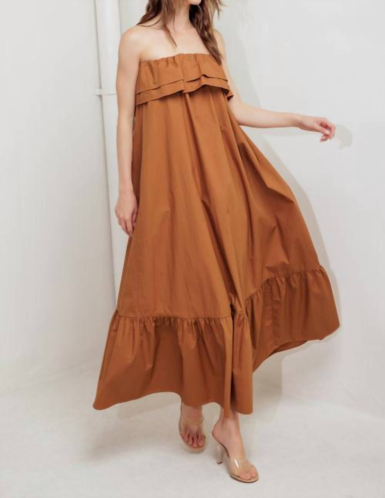Flying Tomato - Strapless Milk And Honey Woven Midi Dress