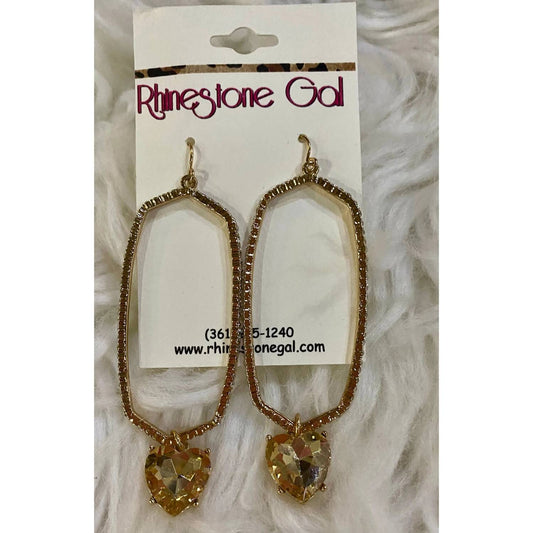 Bosuk - Rhinestone Hexagon Earrings with Topaz Heart Stone