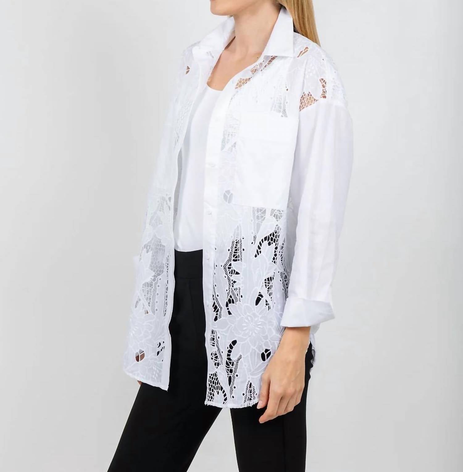 Joseph Ribkoff - Cotton Lace Boxy Embroidered Blouse