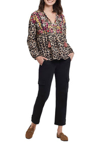 Tribal - Trisha Animal Print Long Sleeve Dolman Blouse