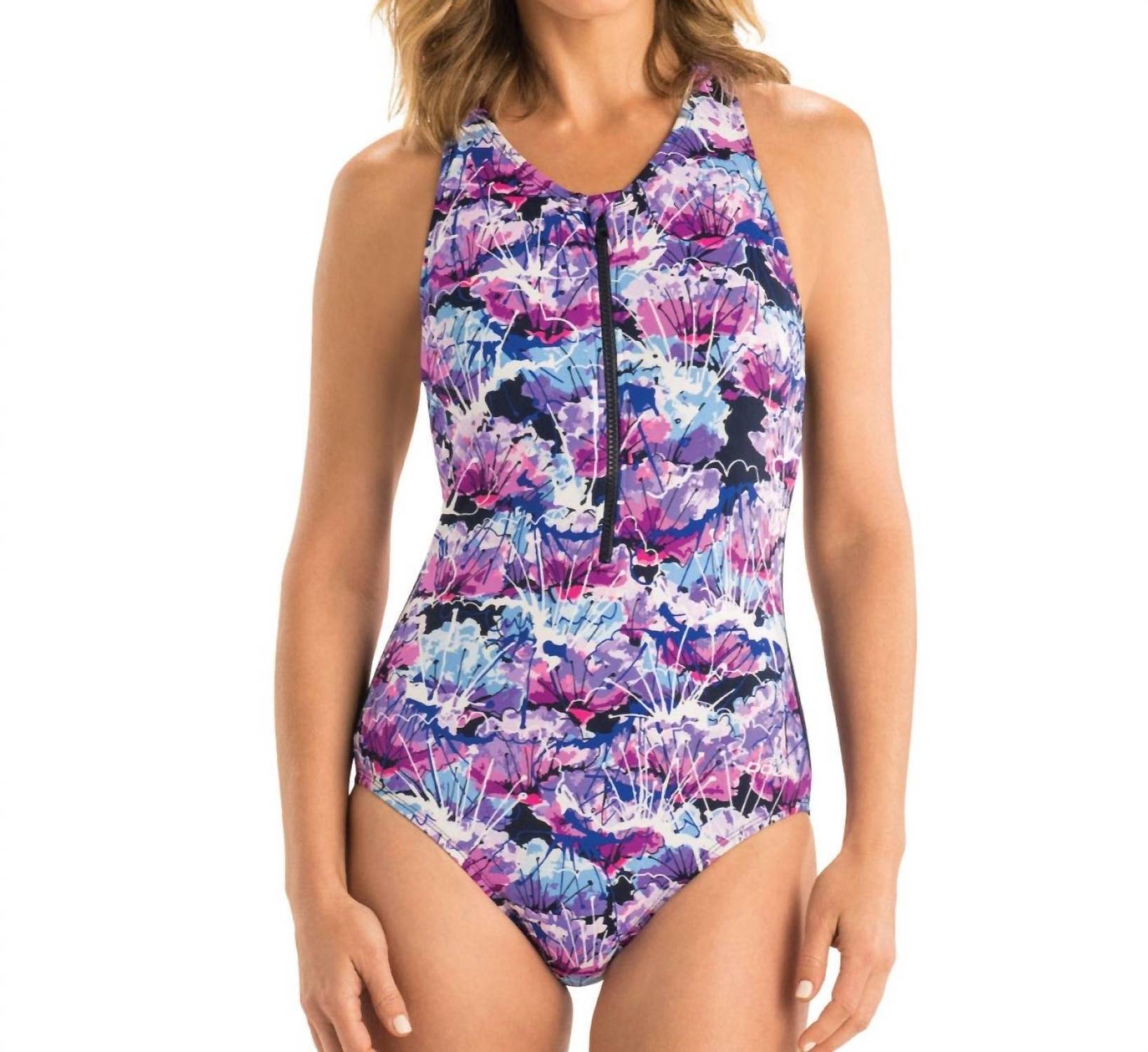 Dolfin - Printed Zip Up Racerback One Piece