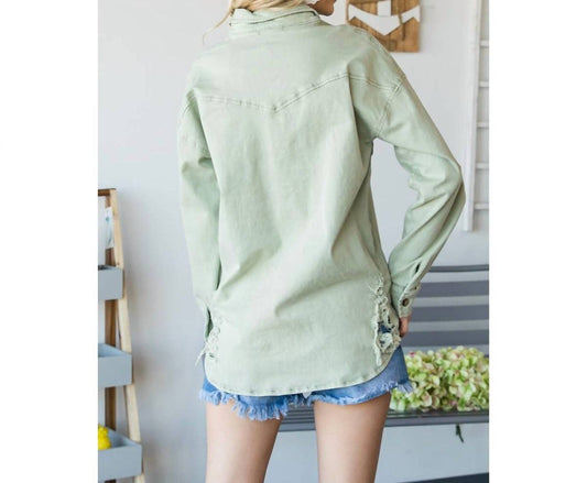 Veveret - Distressed Button Down Shacket
