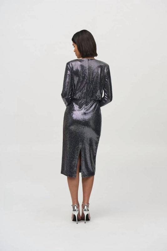 Joseph Ribkoff - Sequined V-neck Long Sleeve Sheath Dress