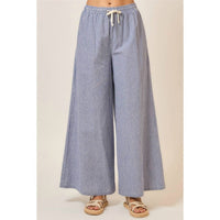 Cozy Casual - Pinstripe Wide Leg Pants With Drawstring