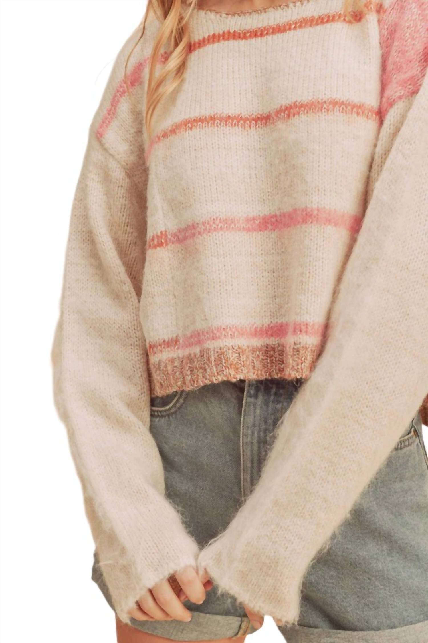 AEMI + CO Mona Knit Stripe Pullover Sweater in white pink - women's sweater - view 5