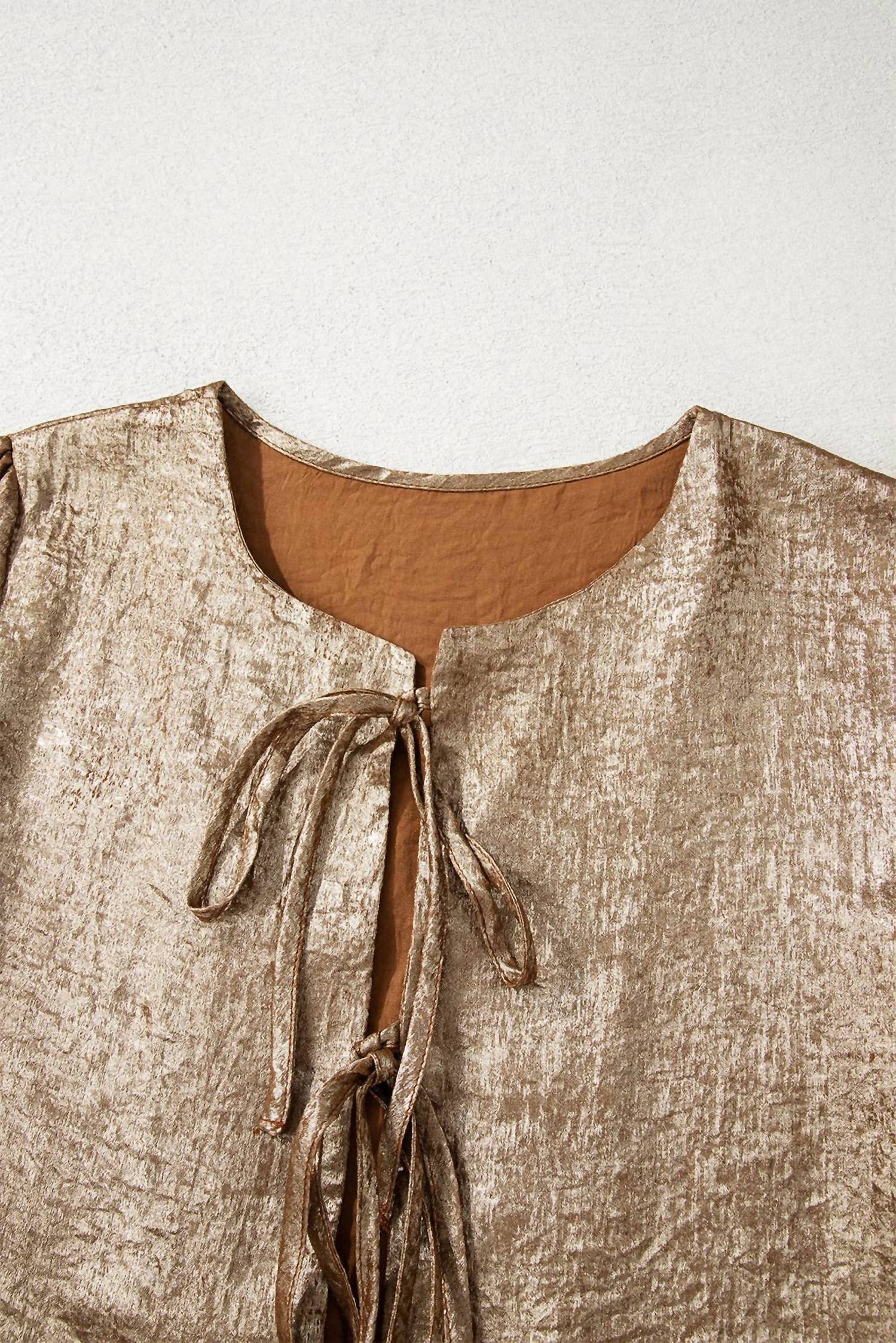 Shop Lala Loo Women's Tie Front Babydoll Blouse Top in gold - women's blouse - alternate view