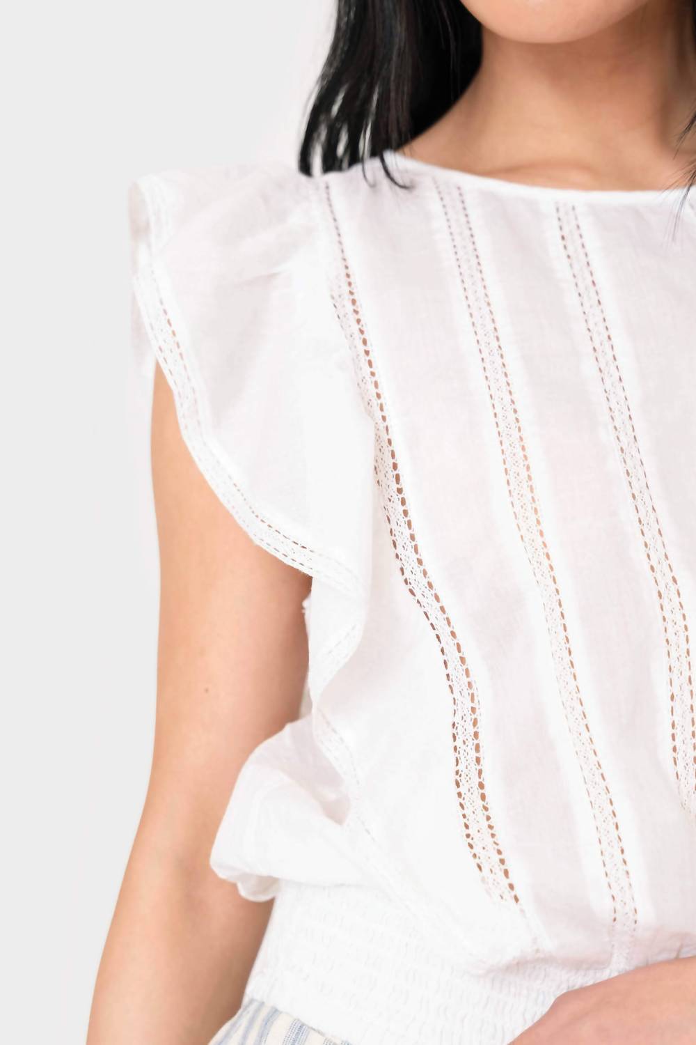 Elan - Ruffle Sleeve Detail Smocked Blouse