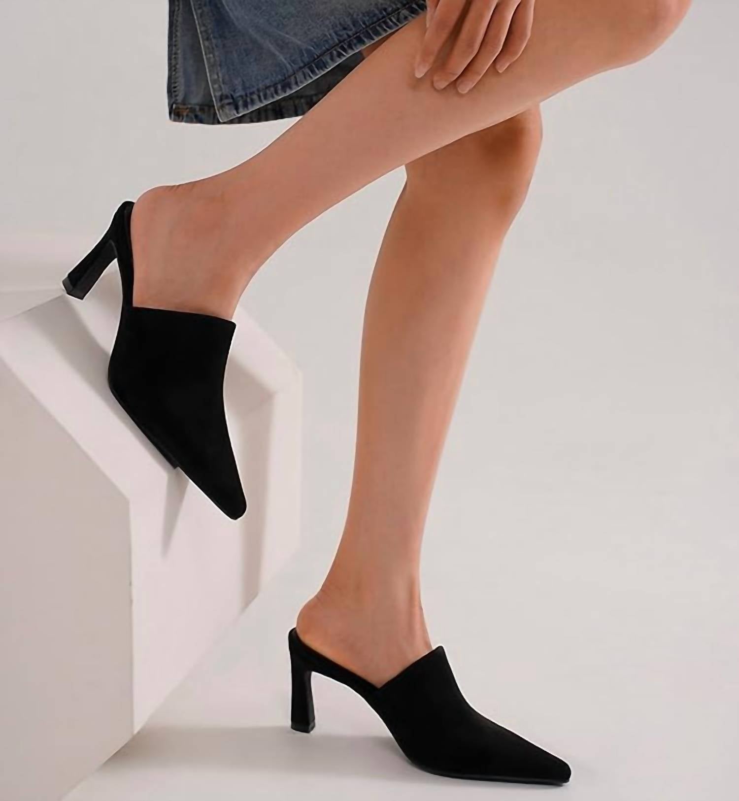 BEAST FASHION Women's Abbie Heeled Mule Sandal in black - women's shoe - alternate view