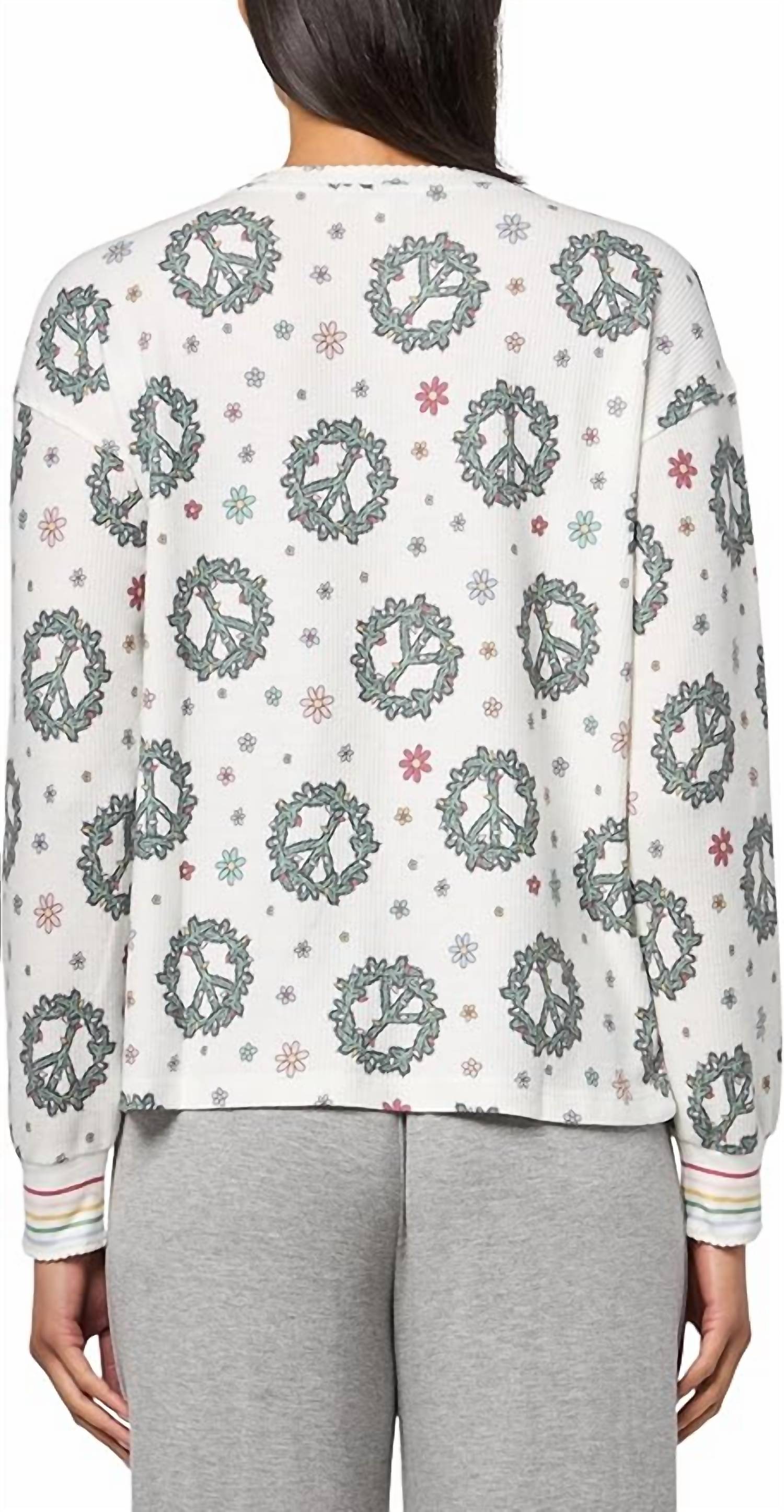 PJ Salvage Joy To The World Long Sleeve Top in ivory - women's long sleeve top - detail view