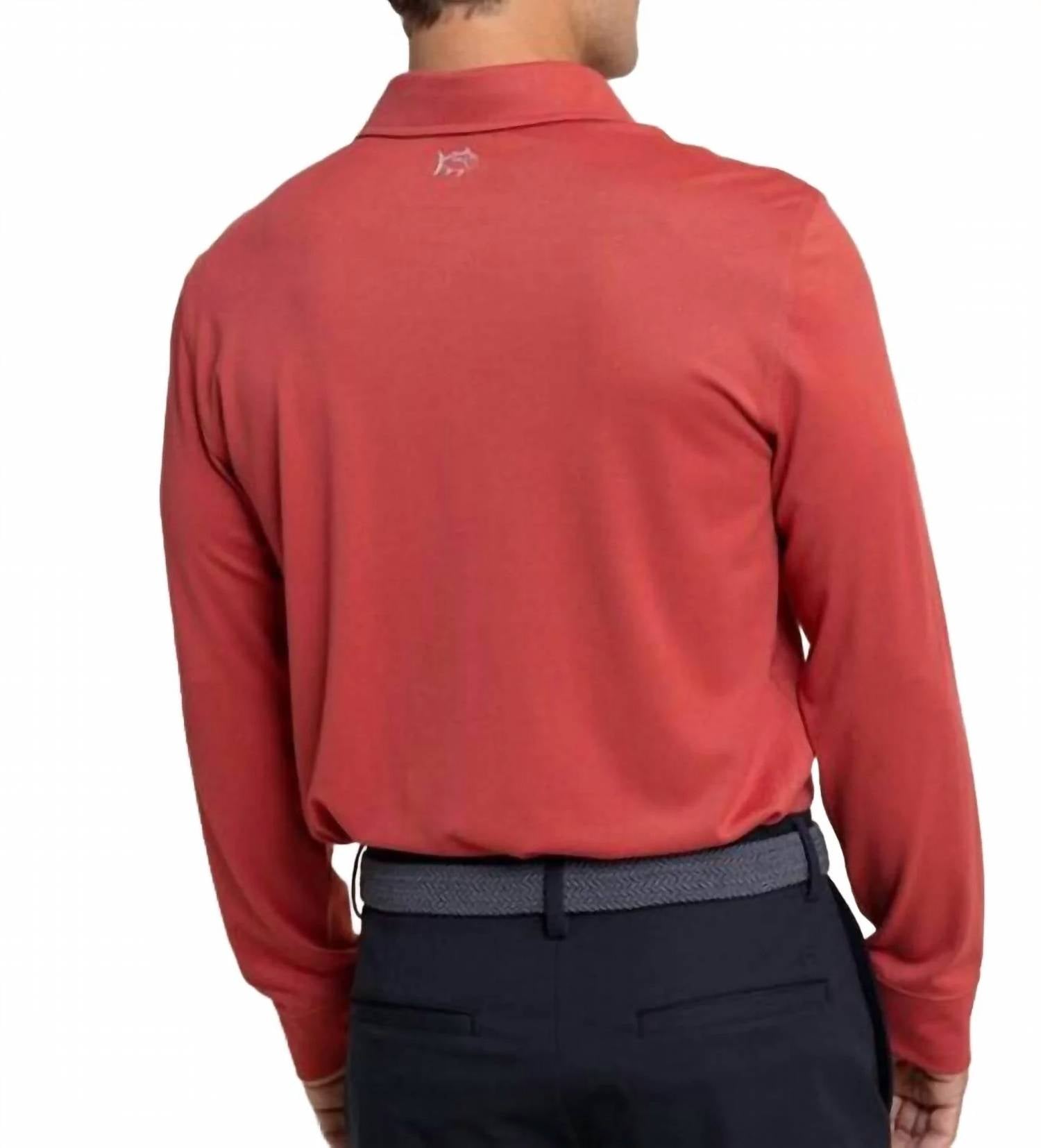 SOUTHERN TIDE Belfair Performance Polo in mineral red - men's shirt - detail view