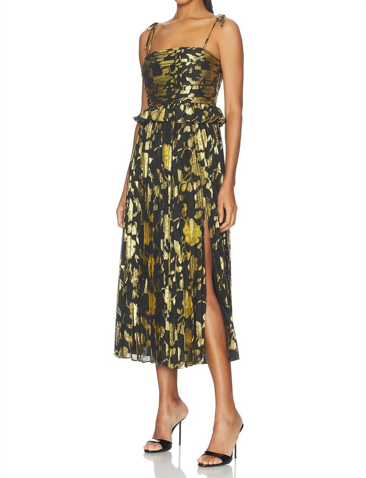 ASTR Emerys Midi Dress in black gold - women's dress - alternate view