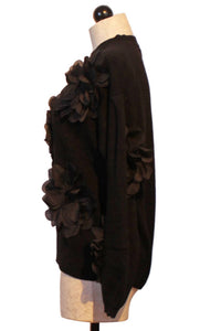 JESSIE LIU Women's 3D Flower Applique Sweater in black - women's sweater - alternate view