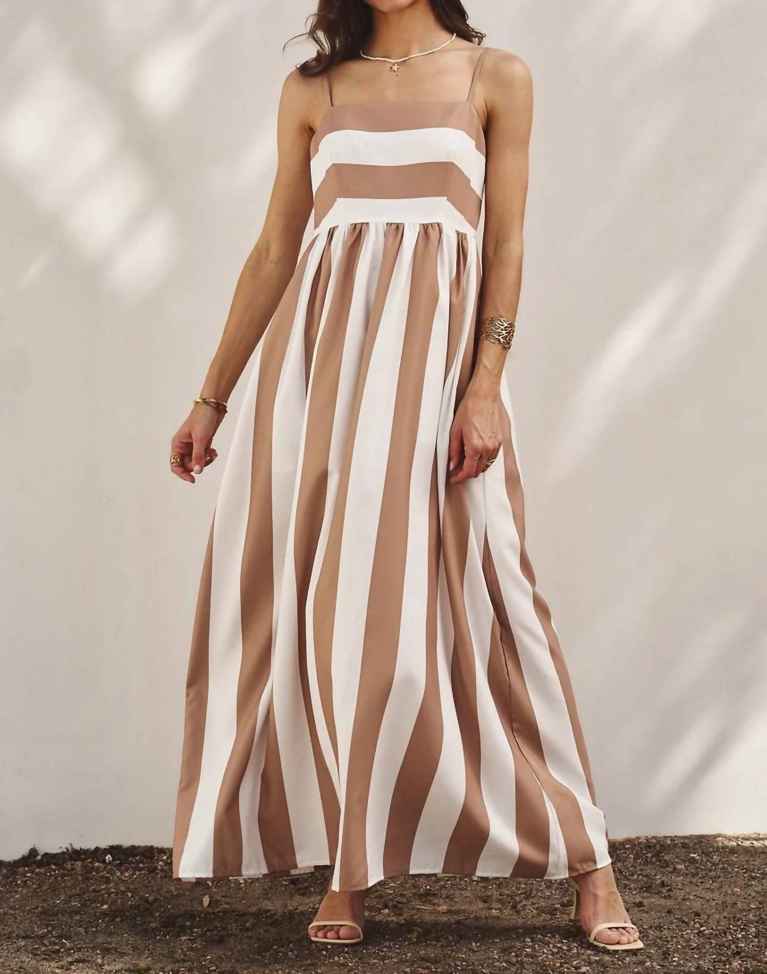 Urban Daizy - Vertical Stripe Smocked Back Maxi Dress