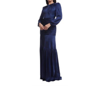 Dress The Population - Women's Lucille Pleated Ruched Long Sleeve Gown