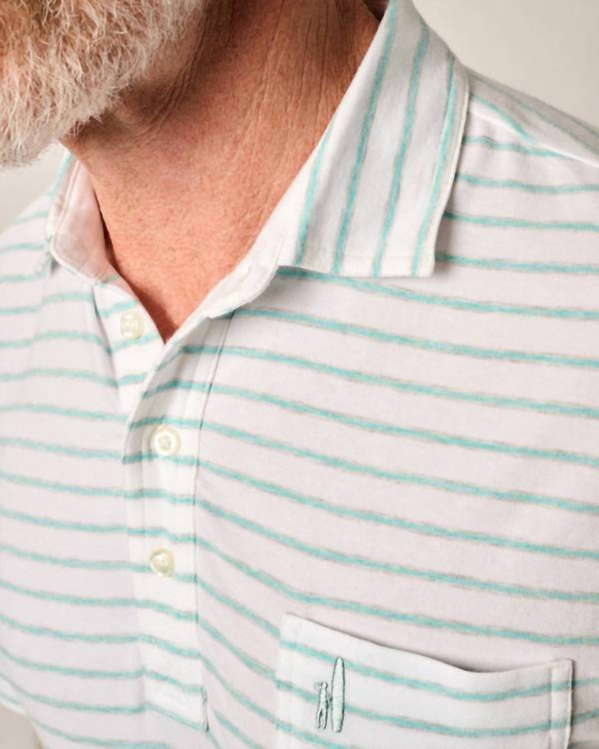 JOHNNIE-O Matthis Stripe Polo Top in white - men's shirt - detail view