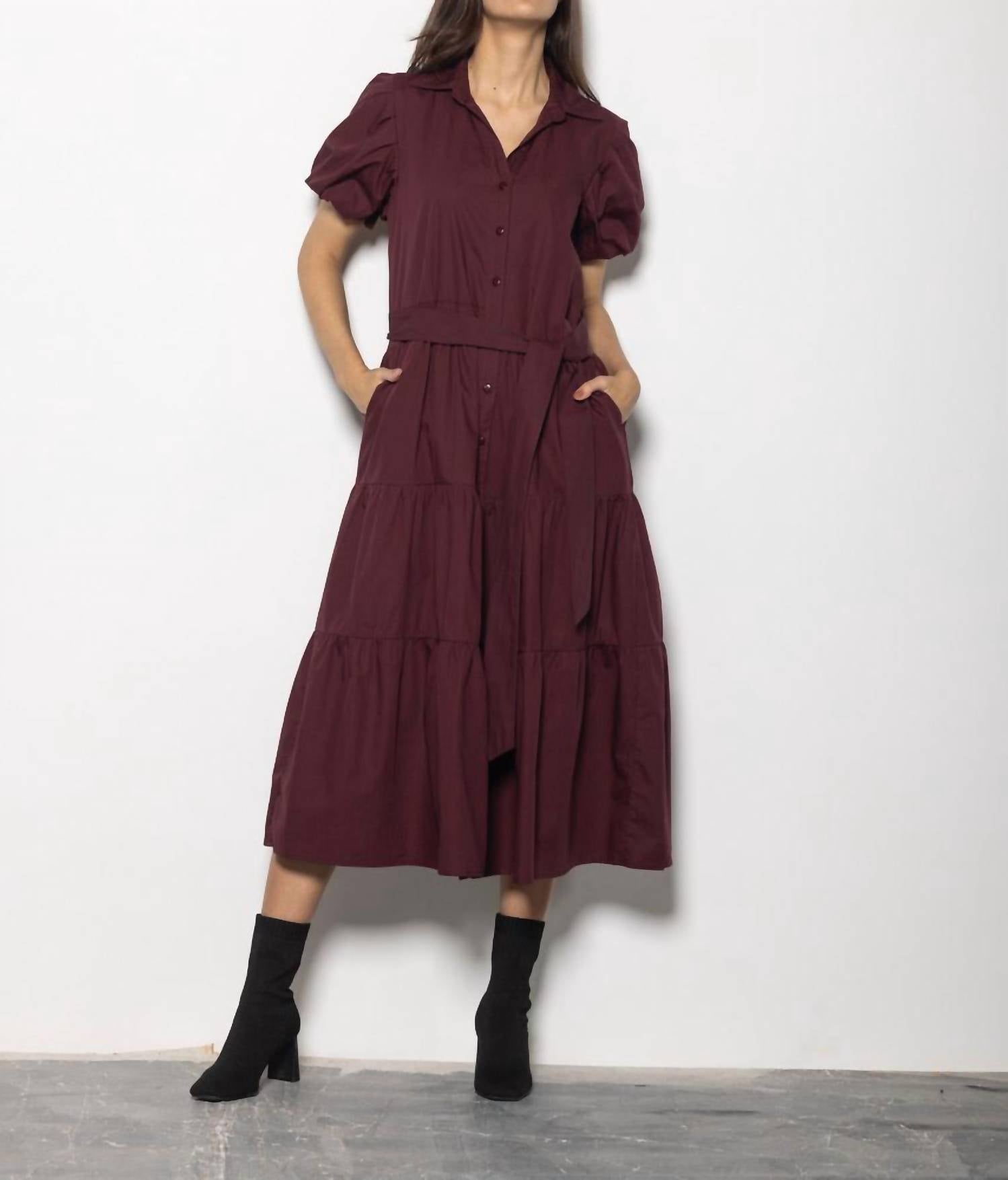 Maude Clara Tiered Maxi Dress in wine - women's dress