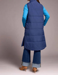 TRIBAL Long Zip-front Quilted Vest in marine - women's jacket - detail view