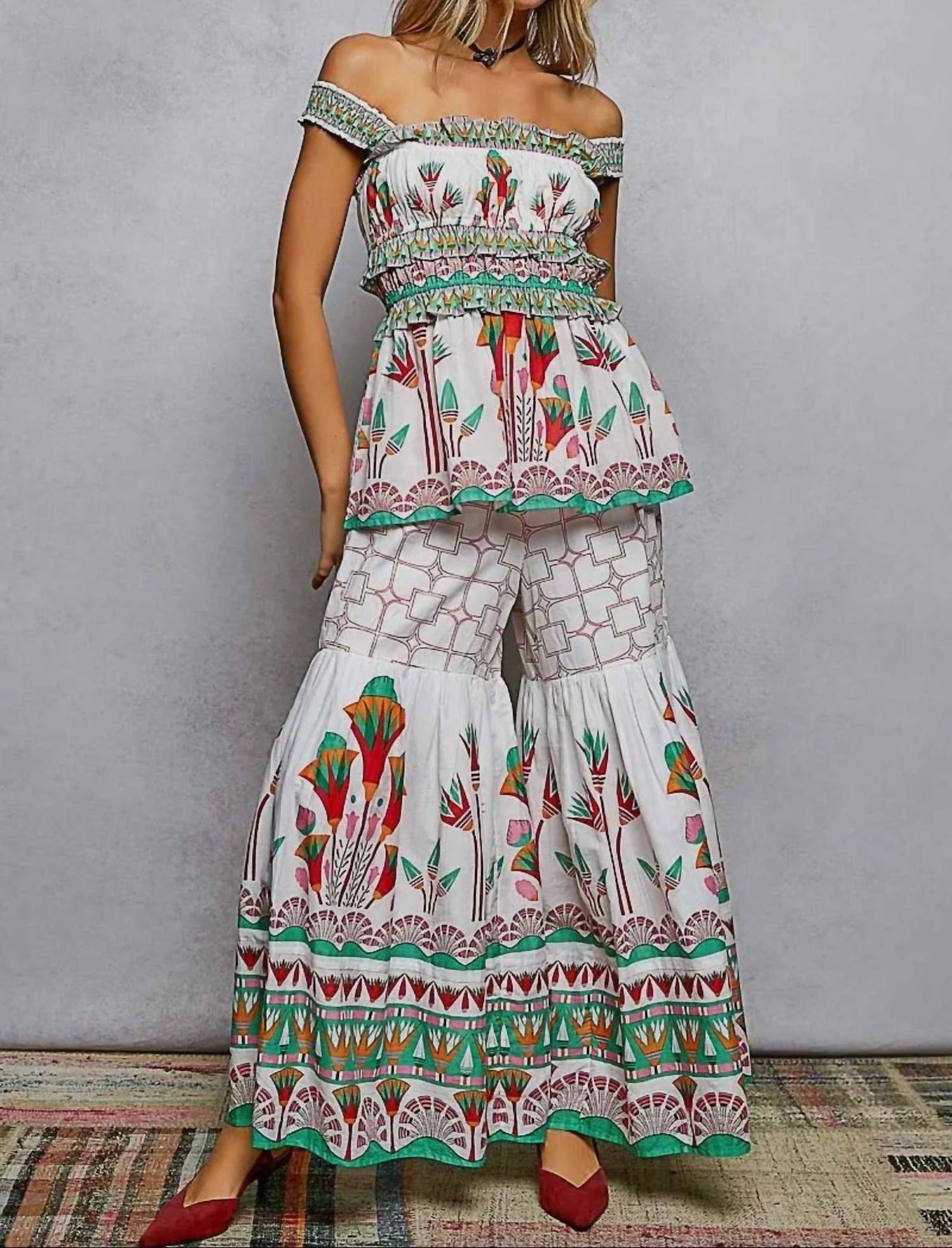 Pol - Printed Ruffle Top