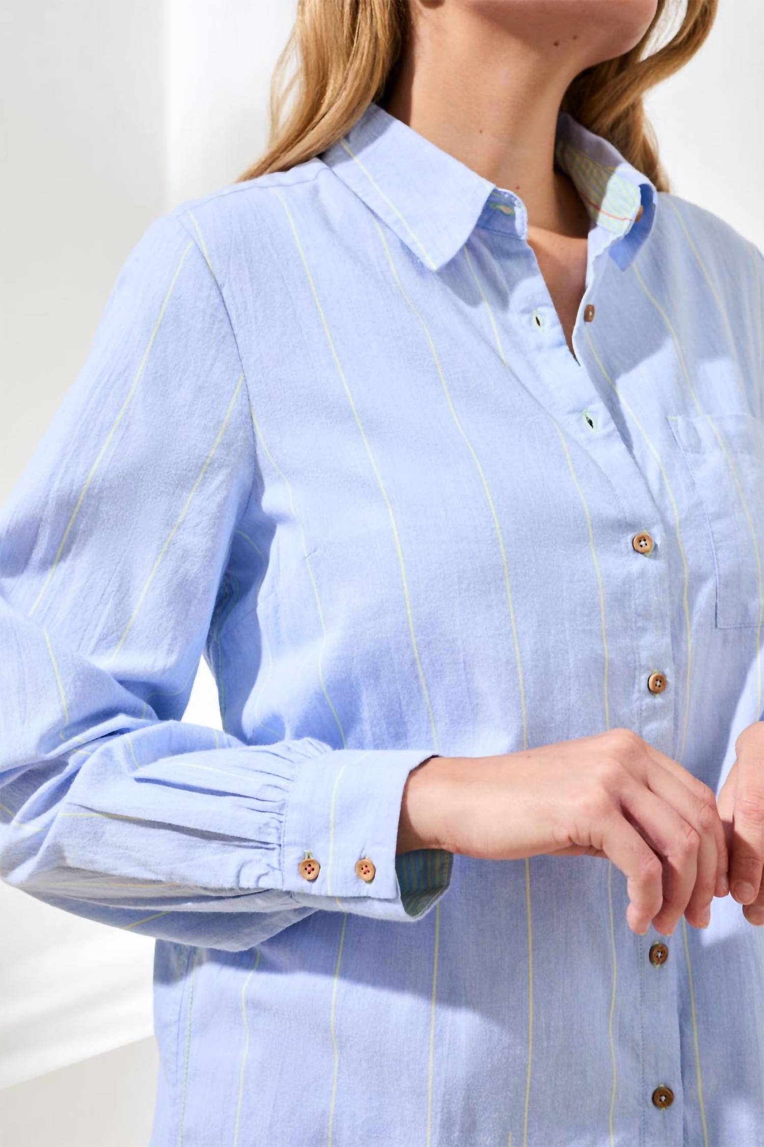 TRIBAL Long Sleeve Button Front Shirt in chambray - women's shirt - alternate view