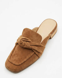 CCOCCI Women's Sheena Square-toe Knot Style Flat Mules in tan - women's shoe - detail view