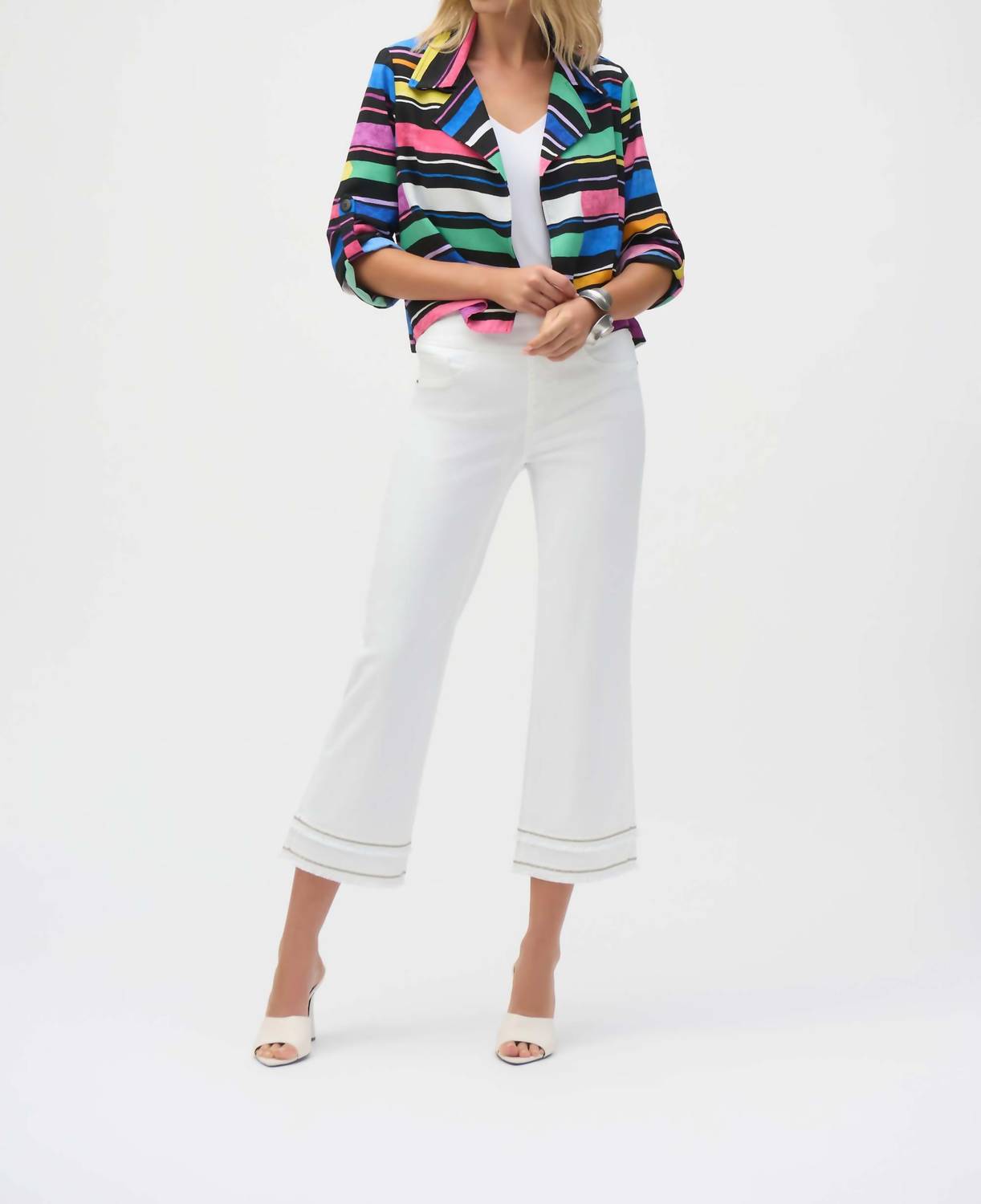 Joseph Ribkoff - Fringe Beaded Pull On Cropped Jeans