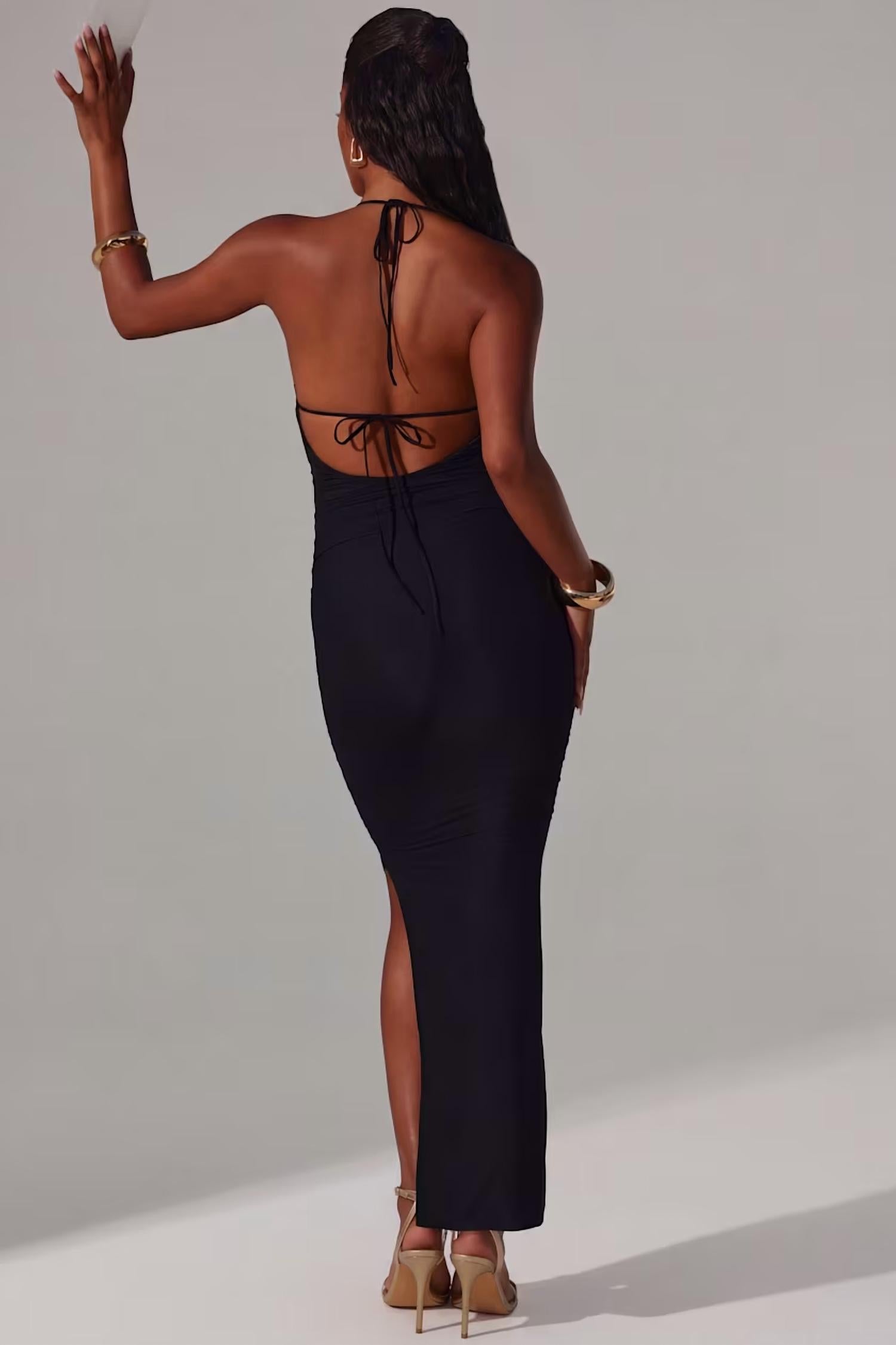 Oh Polly - Mariposa Plunge Cowl Neck Floor Length Dress