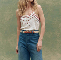 THE GREAT. Beaded Slim Tank Top in washed white 1 - women's tank top - detail view